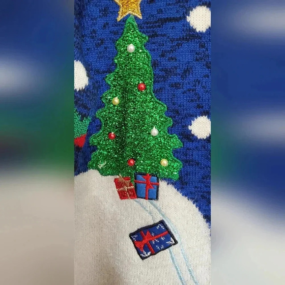 United States Christmas Sweater Penguins Trees Sequins Long Snow Presents XXL - Picture 5 of 9